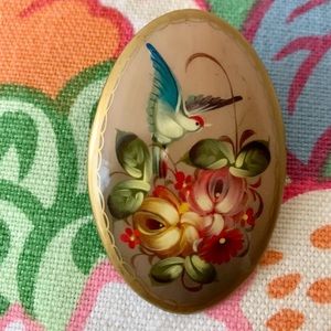Vintage Hand-painted Lacquered Wooden Brooch